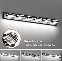 Vista 3 de Ralbay Lámpara de tocador LED moderna de 48 pulgadas para baño, 6 luces, moderna lámpara de pared de baño de acrílico LED en mate negro para tocador