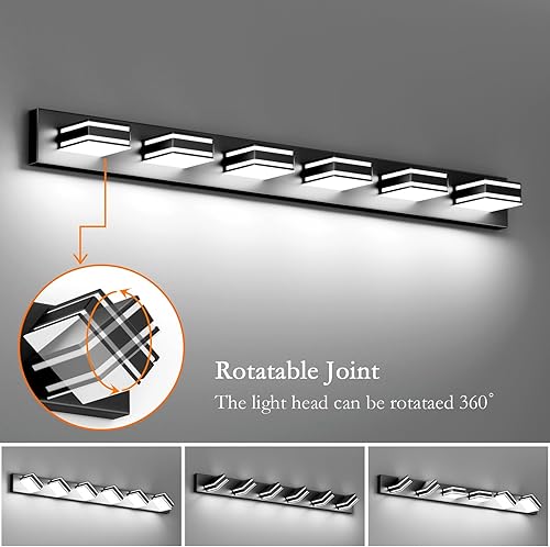 Miniatura 3 de Ralbay Lámpara LED moderna de tocador de 48 pulgadas para baño, 6 luces, acrílico, moderna, color negro mate, accesorios de iluminación sobre espejo