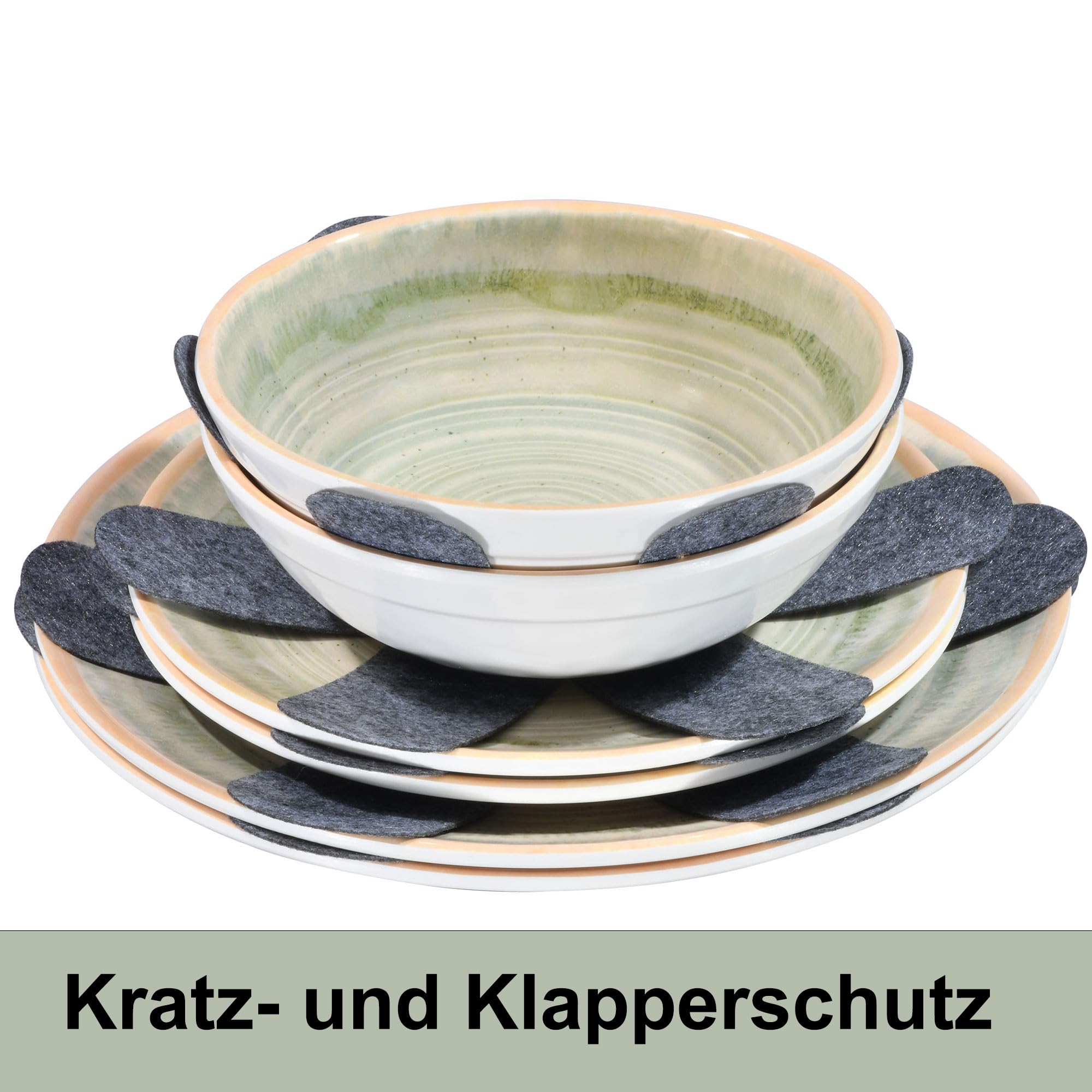 Melamin Geschirr Set Smaragd Grün für 4 Personen Spülmaschinengeeignet Steingutoptik
