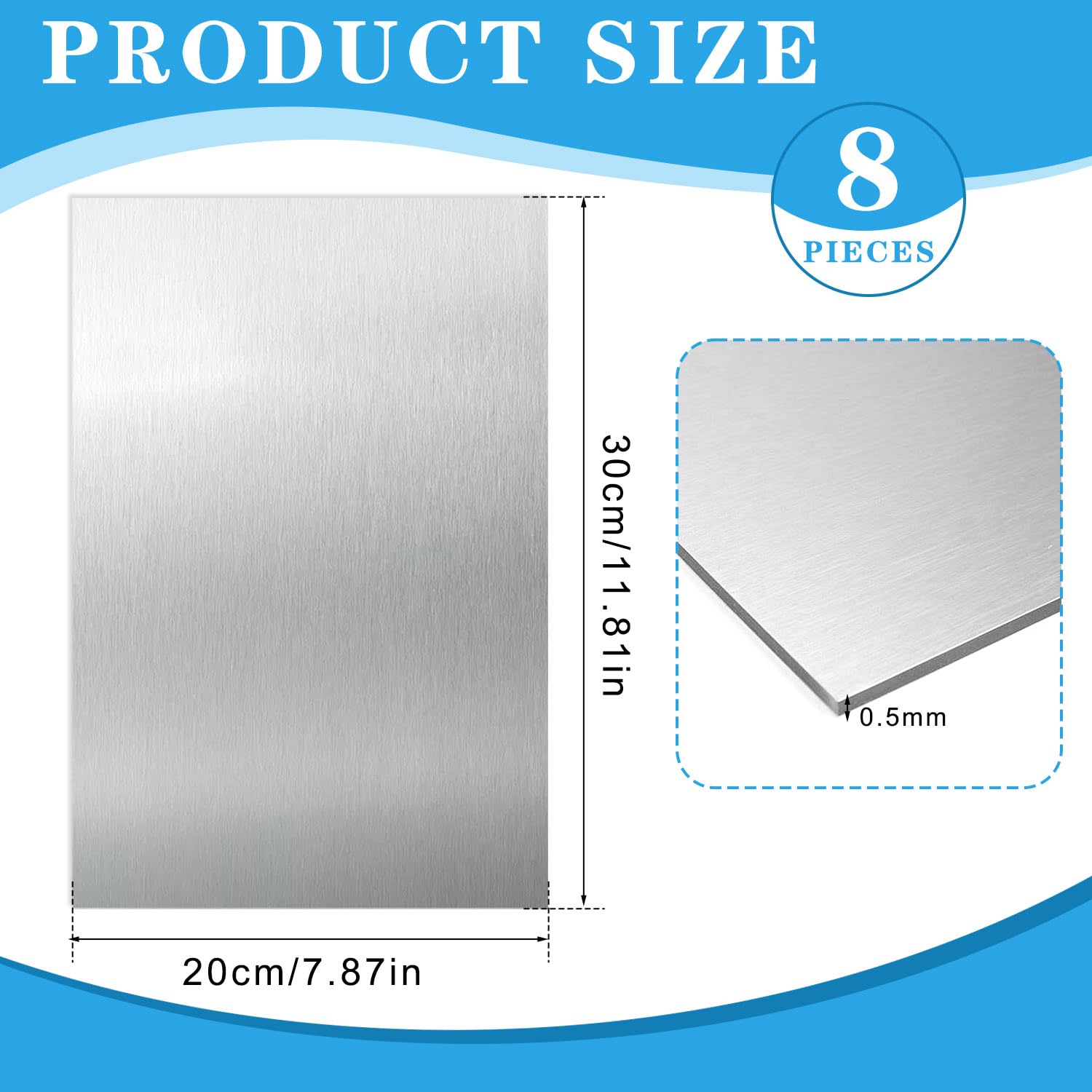 8 Pièces Plaque Aluminium 0,5mm Aluminium 30x20cm avec Film Protecteur, Plaque d'Aluminium pour Modélisme, DIY, Industrie, Thermotraitable & Rectangulaire