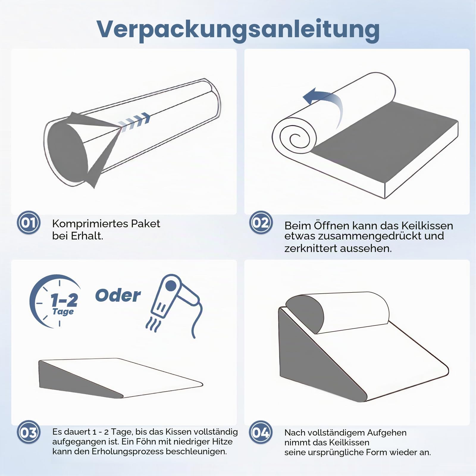 Lesekissen für Bett und Sofa, Gebogenes Keilkissen Bett mit Memory-Schaum, Ergonomisches Rückenlehne Kopfkissen, Reflux Kissen, Waschbare Hülle, Reflux Kissen Erwachsene，50 * 50 * 30cm