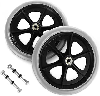 2Pcs 8 Inch Replacement Walker Wheels, Wheelchair Front Wheels with 2 Axles, Rubber Rollator Wheel Replacement Smooth Wheelchair Replacement Wheel Accessories, Gray