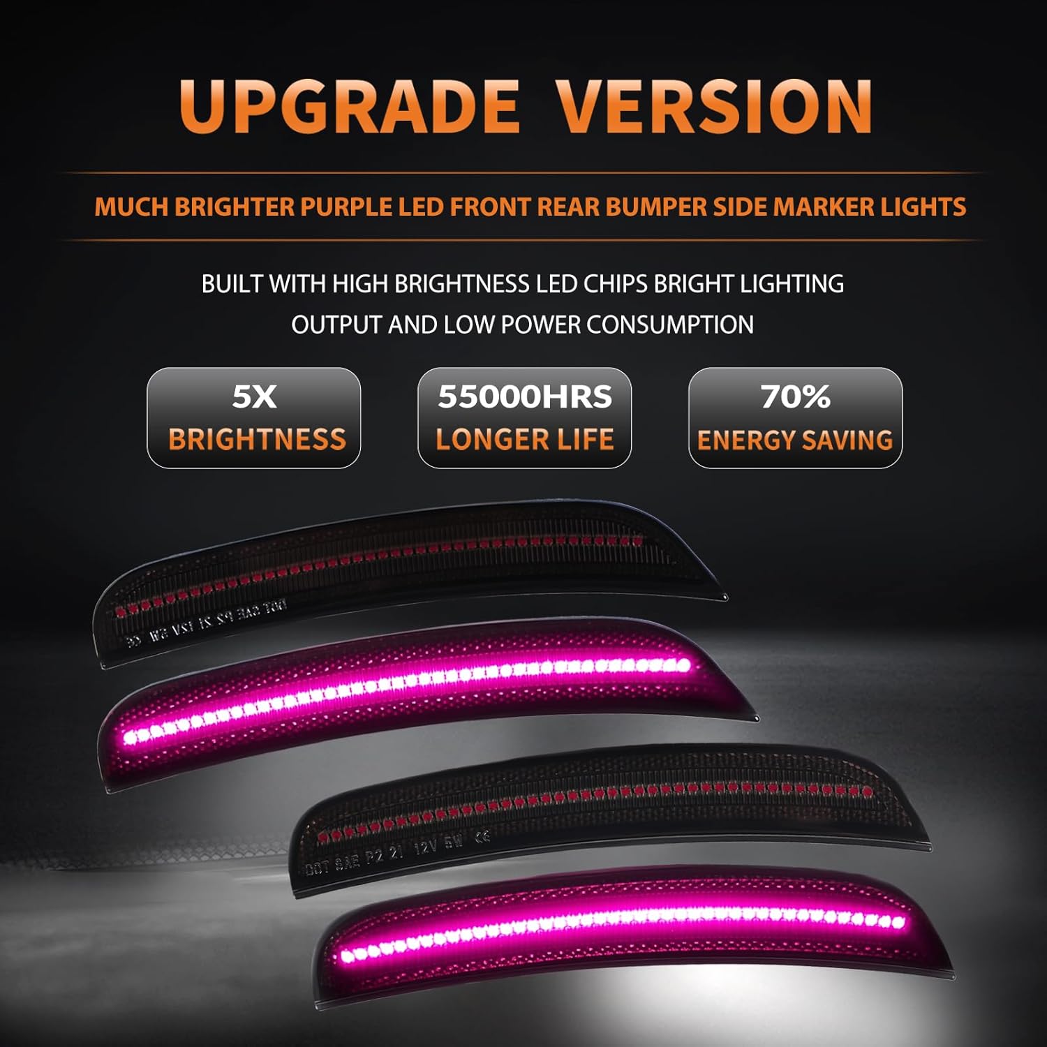 LED Side Marker Lights Front Rear Bumper Parking Signal Lamps for 2015-2023 Dodge Charger Smoked Len, Pink Purple