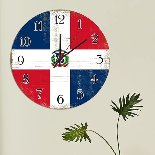Miniatura 4 de Reloj de pared de madera con diseño de recuerdo de país de República Dominicana, reloj de pared redondo de 10 pulgadas, reloj de pared redondo de 10