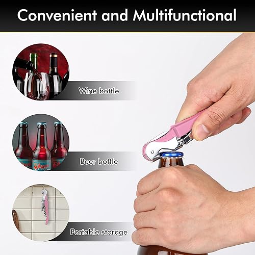 Miniatura 7 de Juego de sacacorchos profesional para camareros (2 unidades), mejorado con bisagras de acero inoxidable resistente, llave de vino para camareros de