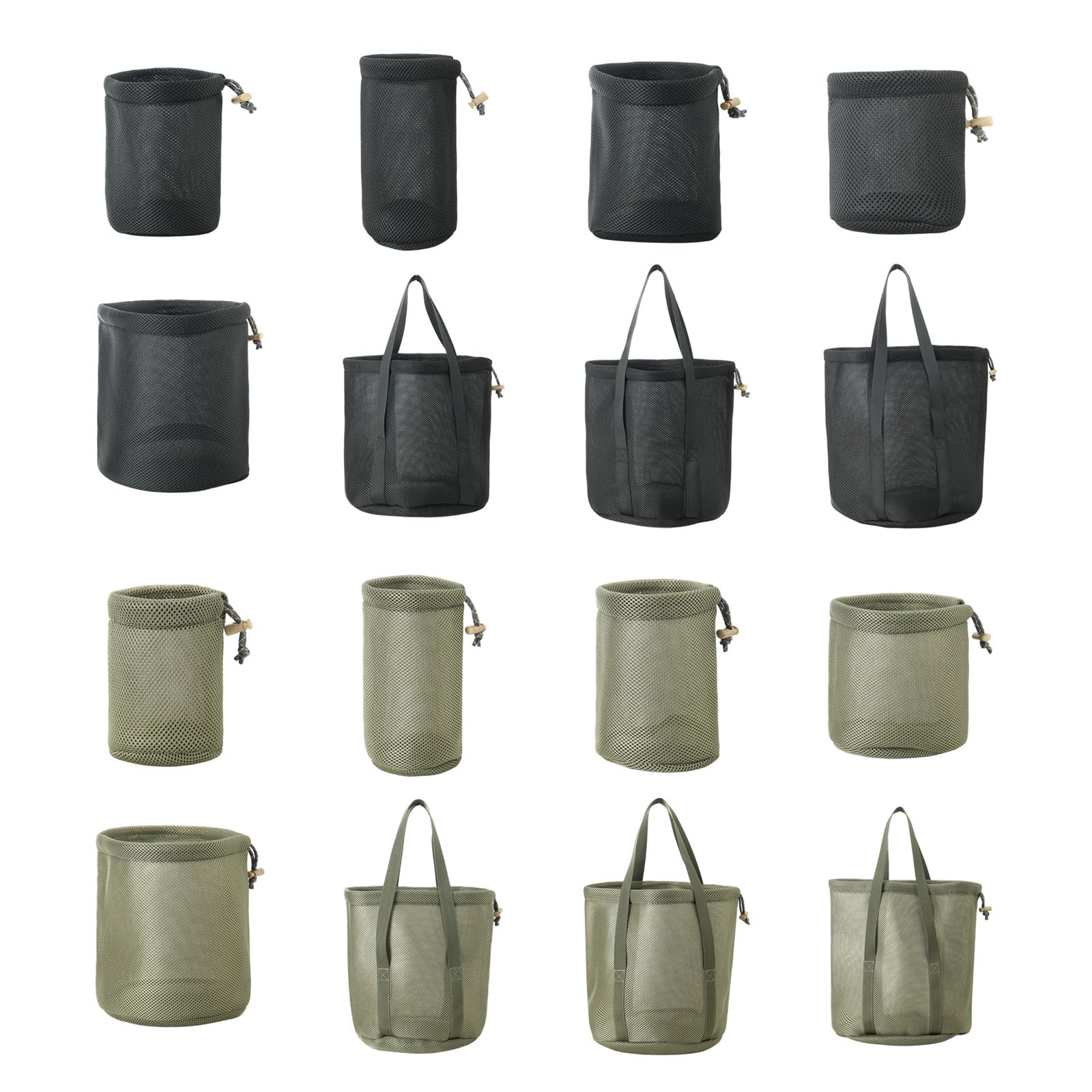 Borsa per pentole da campeggio leggera e ventilata con chiusura a coulisse e tasche in rete per riporre attrezzi da esterno Borsa per riporre pentole da campeggio in tessuto a rete con coulisse da