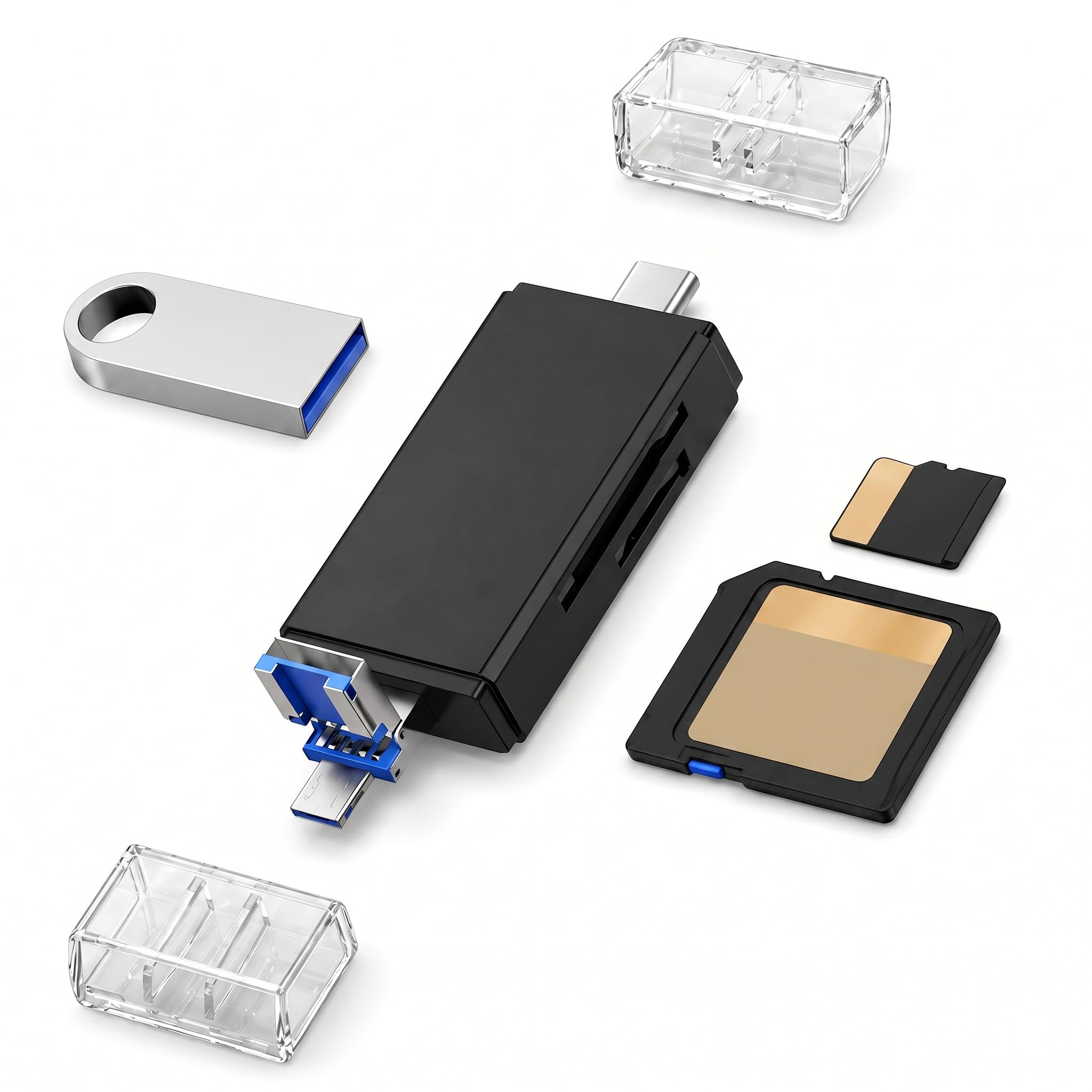 Kelso® 6 in 1 USB Card Reader OTG | Type C, USB & Micro USB Multi Memory Card Reader | Supports SD, TF (Micro SD) Cards | High Speed Data Transfer | Black-image-40