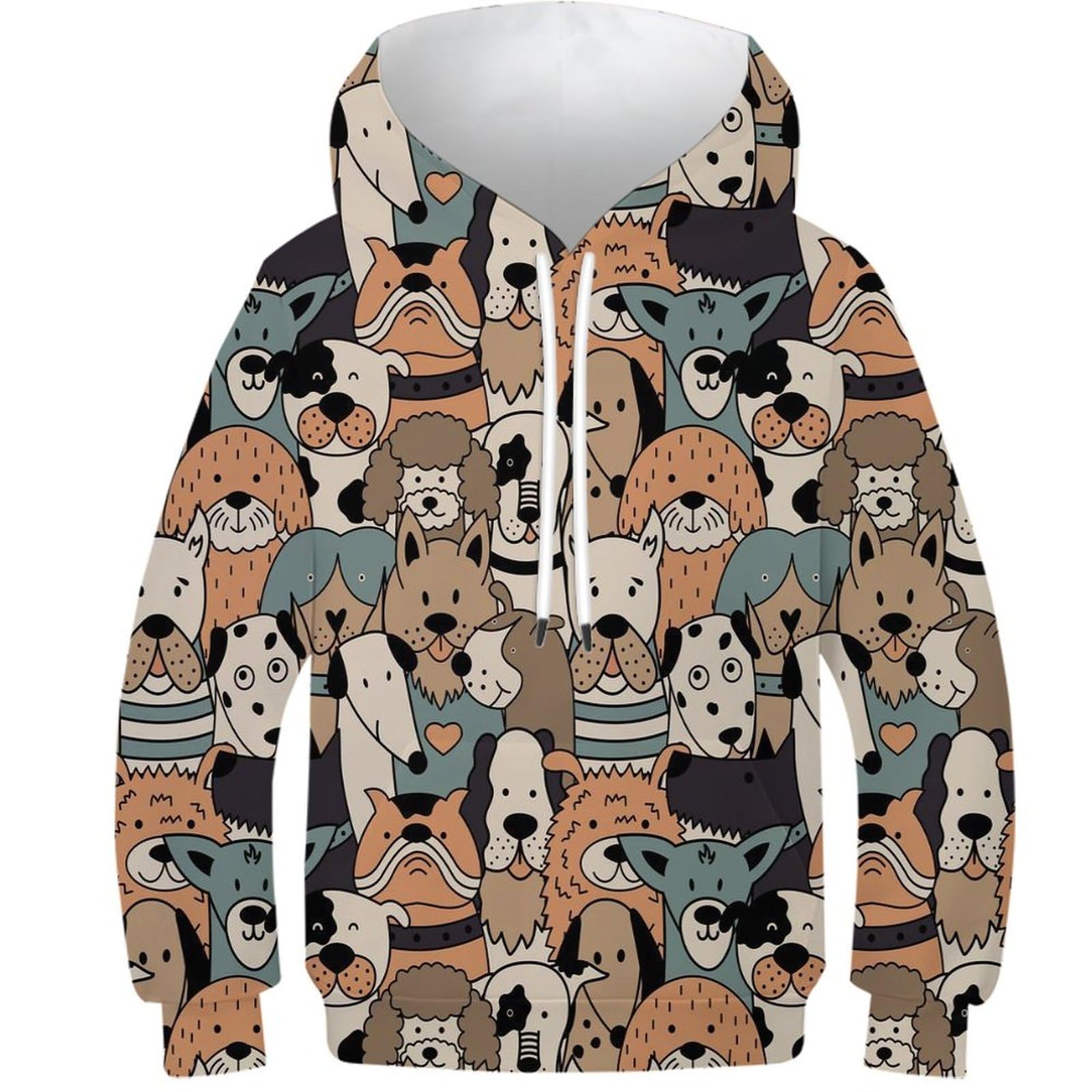 VFKLZCNYR DOG Unisex Boys Girls Hooded Realistic 3D Digital Print Sweatshirt Pullover with Pocket Athletic Casual for Children Clothes 9-11Y