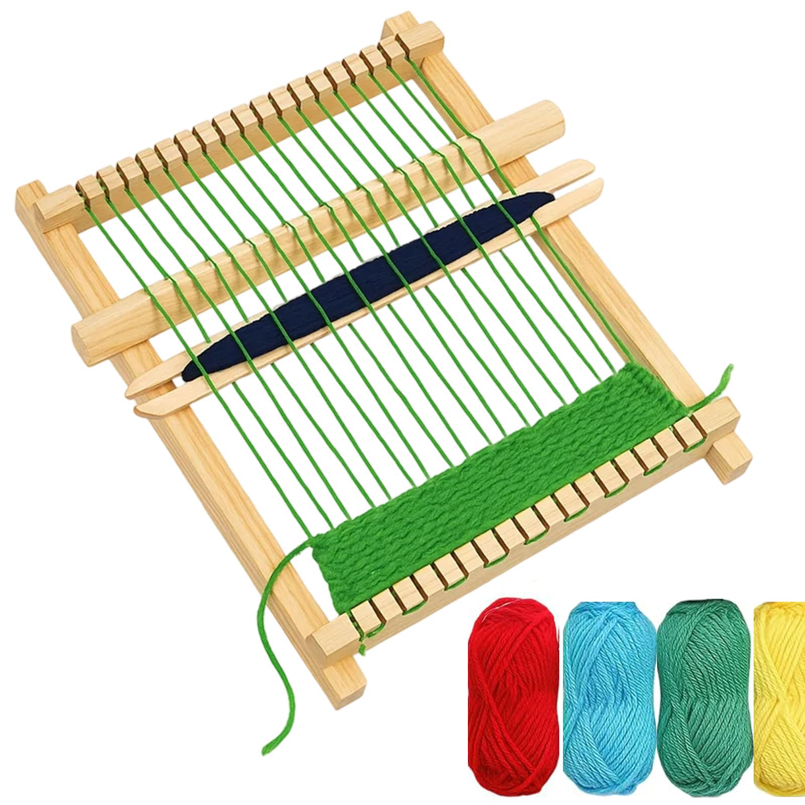 Wooden Weaving Loom Kit for Kids, Weaving Kit with 4 Coloured Yarns, Weaving Kit for Beginners, Large Frame Multi-Craft Lap Hand, Educational Toy for Creative Projects, Suitable for Beginner & Kids-image-34