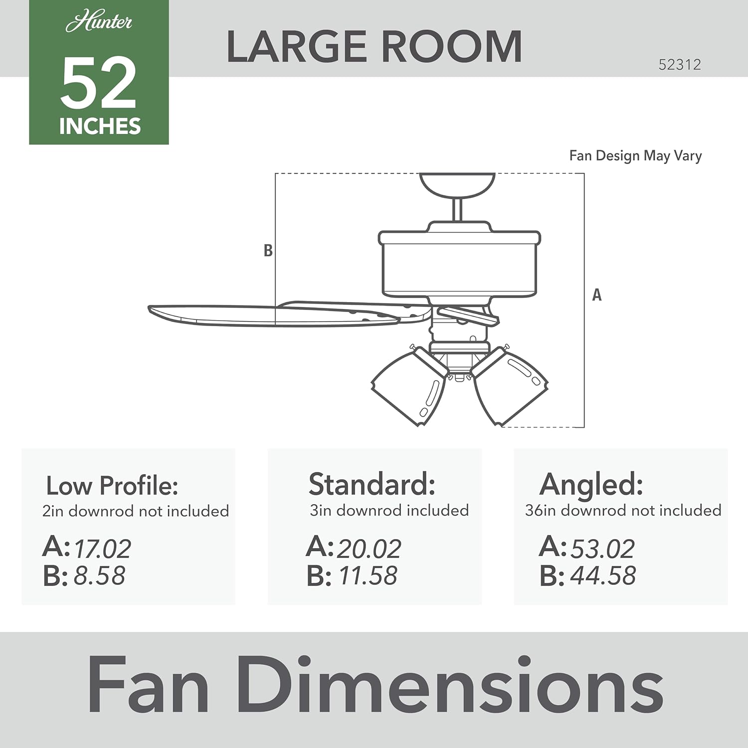 Hunter Fan 52 inch Casual Matte White Finish Indoor Ceiling Fan with LED Light Kit and Remote Control (Renewed)