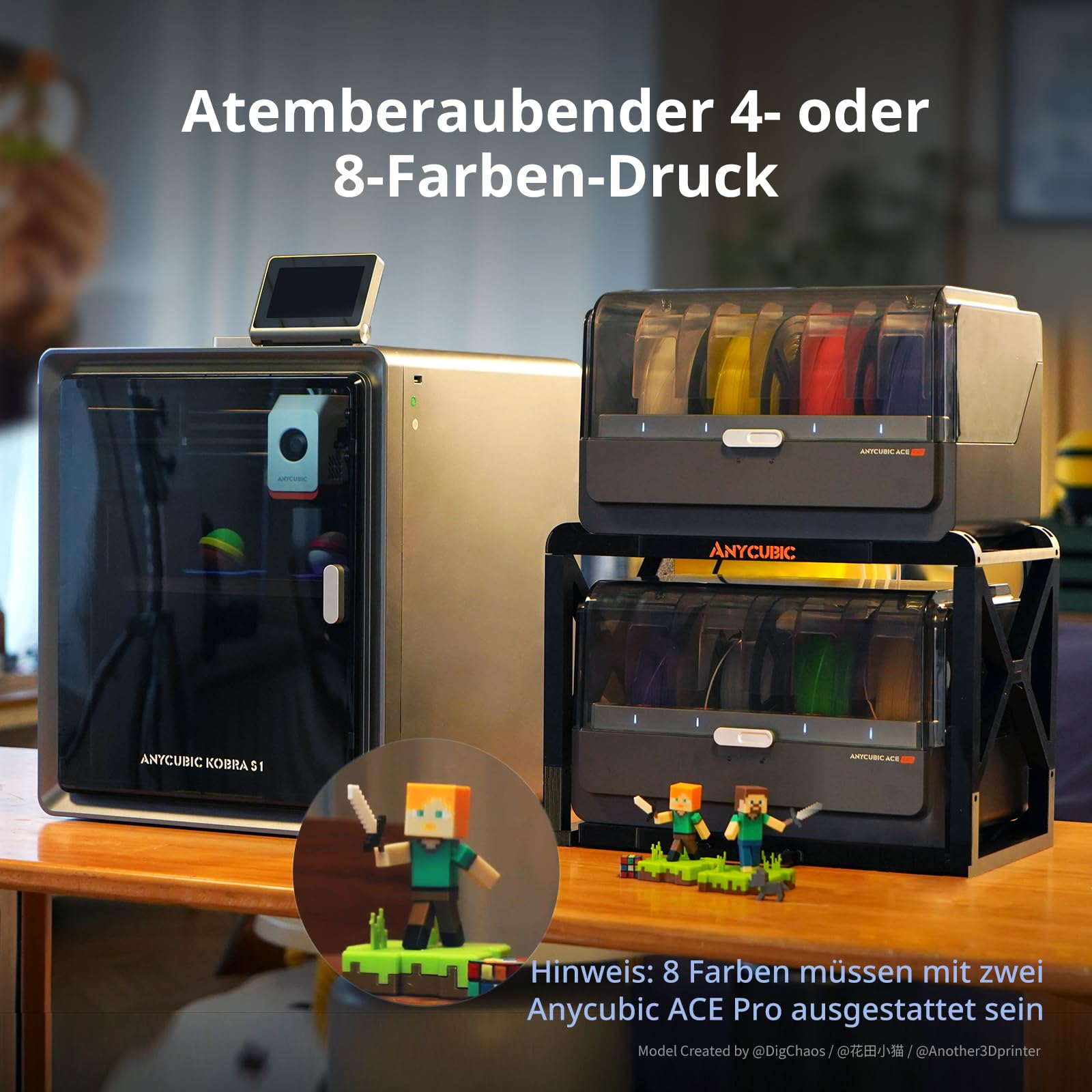 Anycubic Kobra S1 Combo 3D-Drucker Mehrfarbig, 600mm/s Hochgeschwindigkeitsdruck, Trocknen beim Drucken, Vollständig Geschlossene CoreXY-Struktur, Druckgröße 250 x 250 x 250 mm