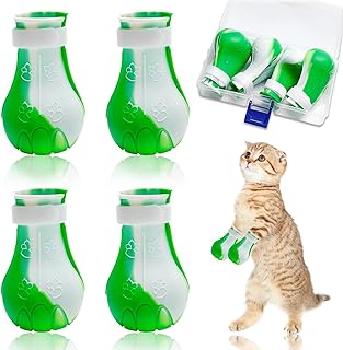 4Pcs Cat Boots for Cats Only Paw Covers Protectors New-Update Claws Shoes Paws Wound Boot Silicon Anti Scratch Cat Mittens for Bathing, Nail Clipping, Ears Cleaning, Treatment