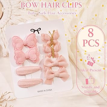 DED 8 Pcs Baby Girl Hair Bow Clips Set, Hair Barrettes for Infant Toddlers