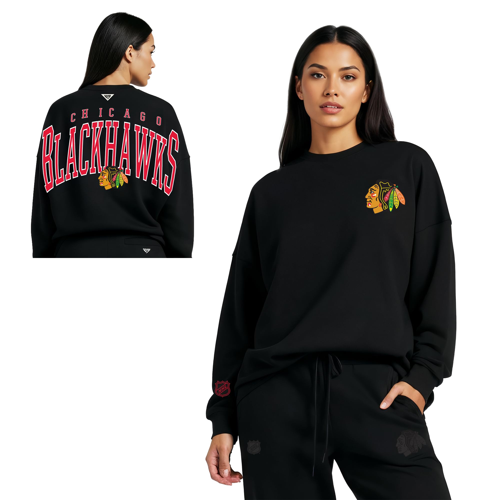 GAME 7 NHL Womens X NHL Women's Officially Licensed Long Sleeve Crew Neck Cotton T-Shirt