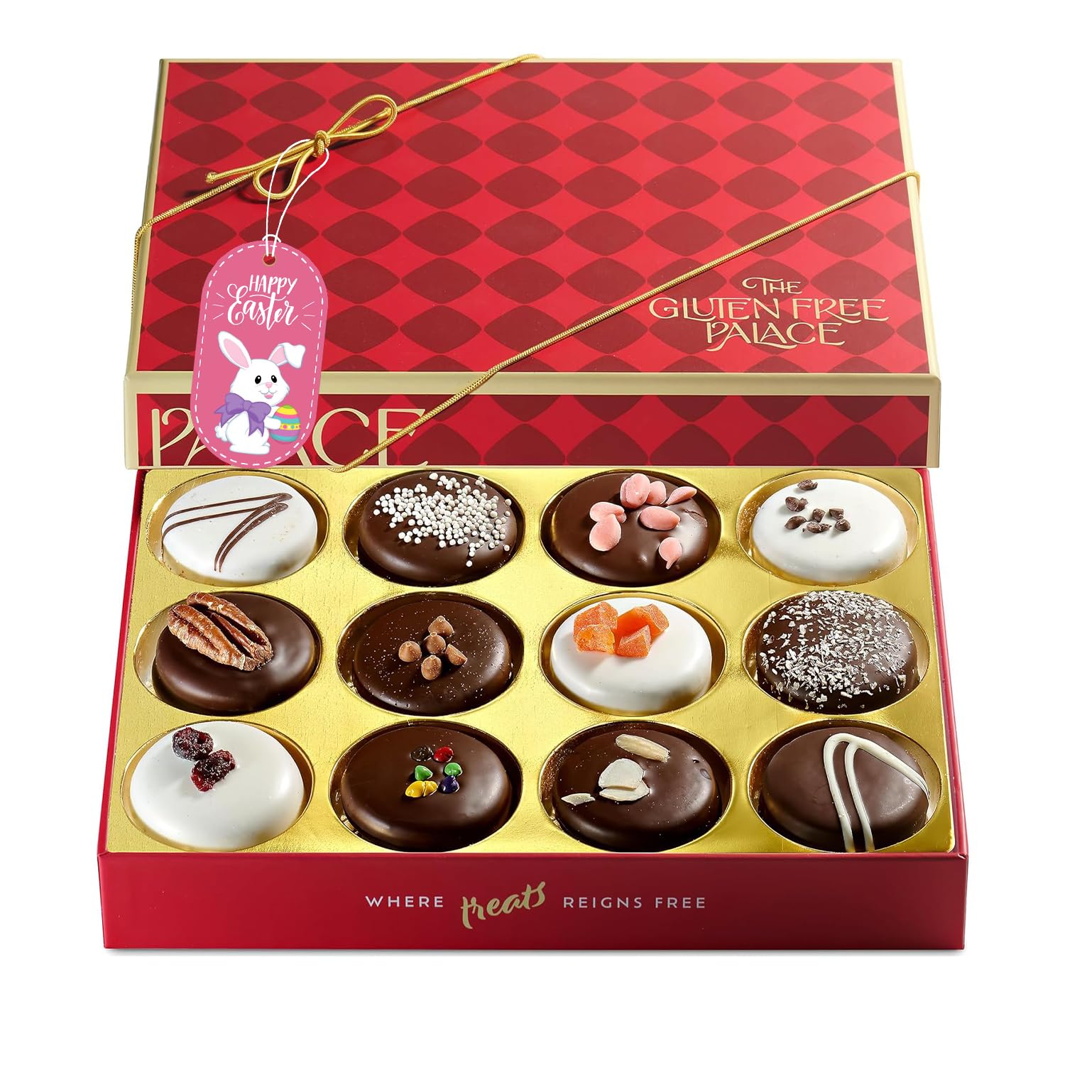 Gluten Free Palace Cookie Gift Basket – Vegan Gluten Free Easter Chocolate Covered Cookies – Gourmet Sweet Easter Treat Cookie Gift Box for Men & Women (12 Count)