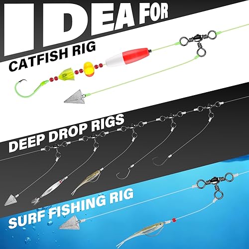 Miniatura 6 de Alwonder Paquete de 50 unidades de pesca de 3 vías giratorias de 35 a 175 libras, de acero inoxidable de alta resistencia, giratorio de tres vías