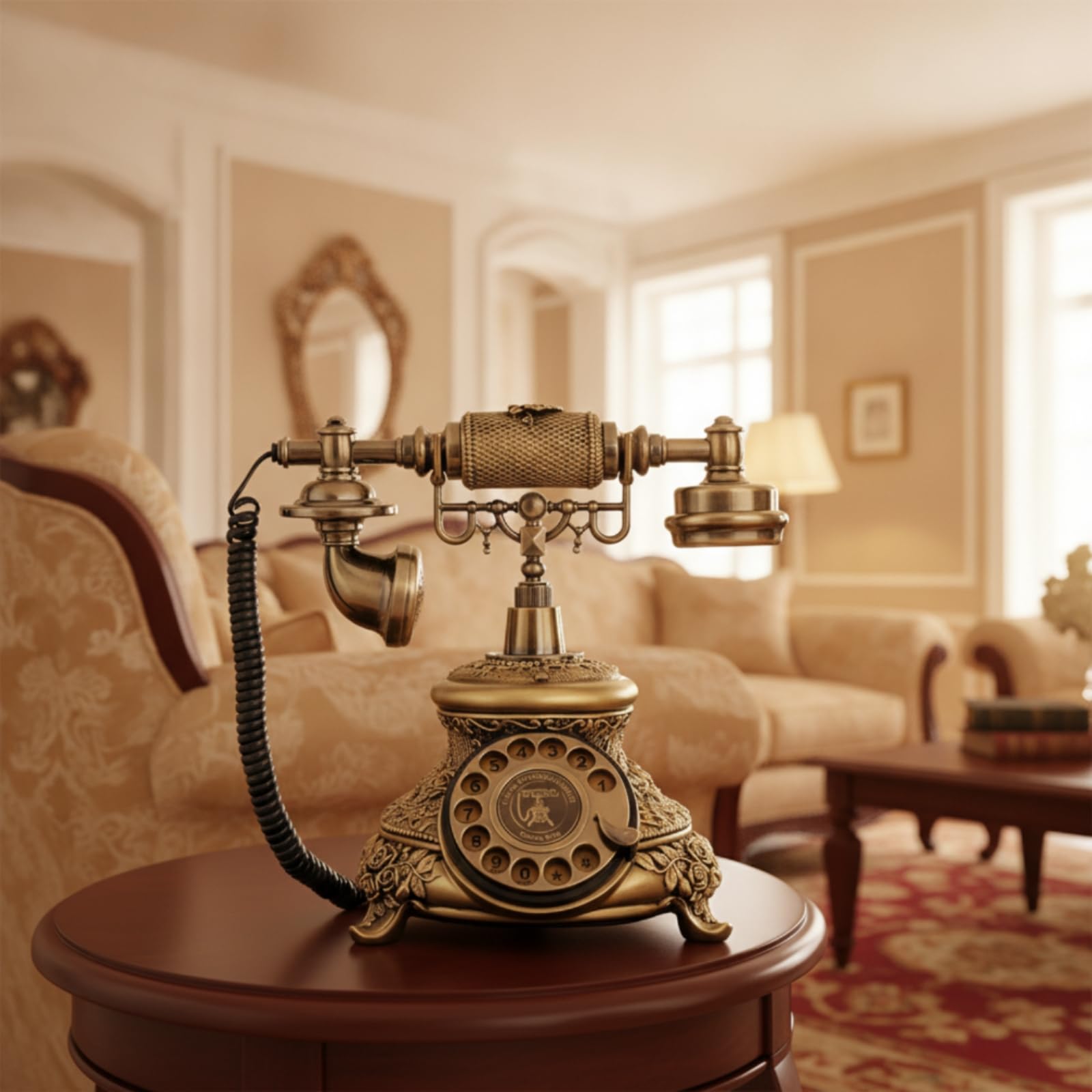Telefono Antico in Resina Bronzato Telefono a Disco Funzionante Decorazione da Scrivania per Collezionisti, Soggiorno, Ufficio, Scenografia