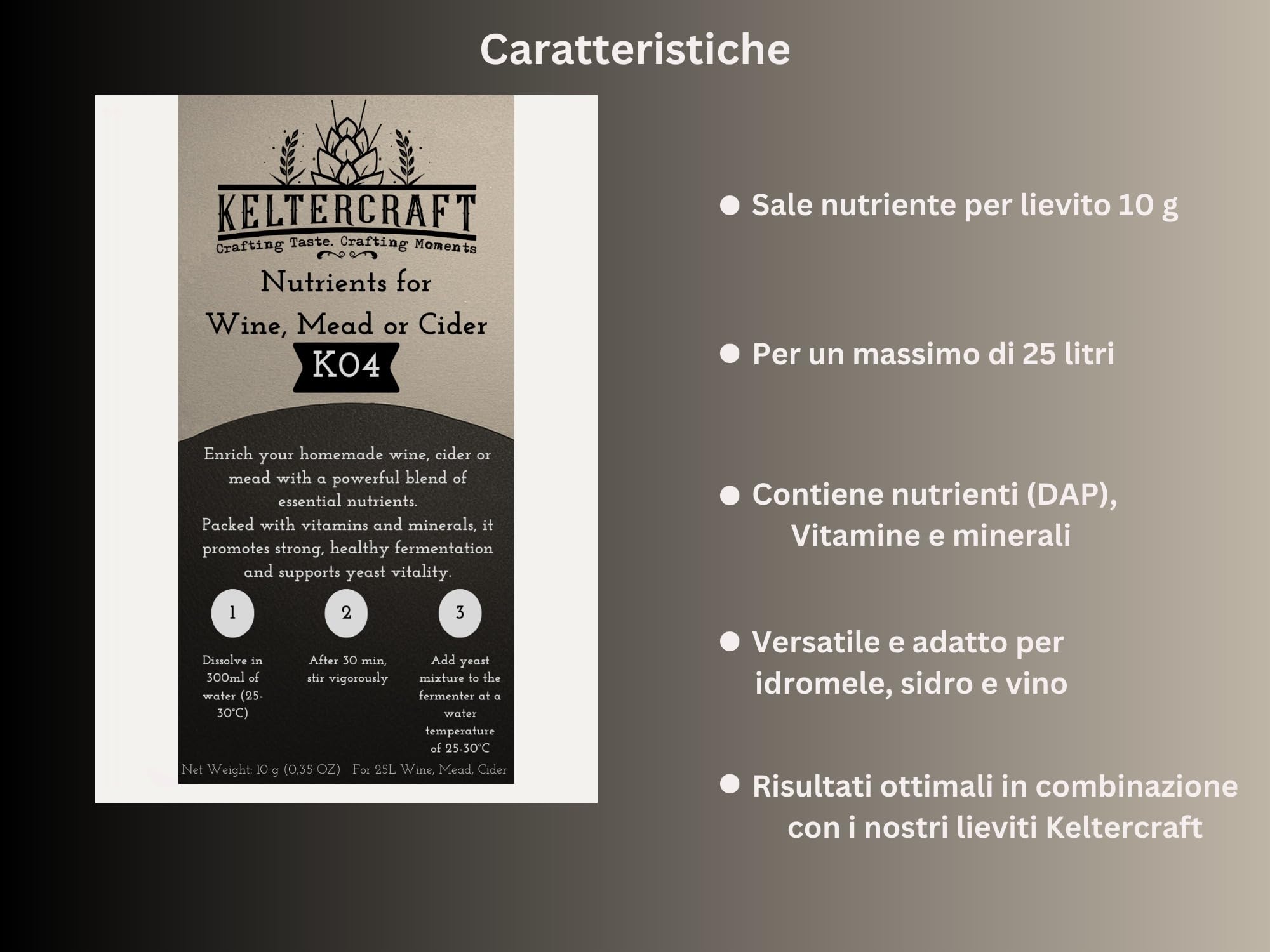 Sale nutriente per lievito Keltercraft K04 [10 g: per 25 litri di vino/idromele/sidro] Sale per fermentazione, lievito alimentare DAP con vitamine, sale nutriente per la fermentazione