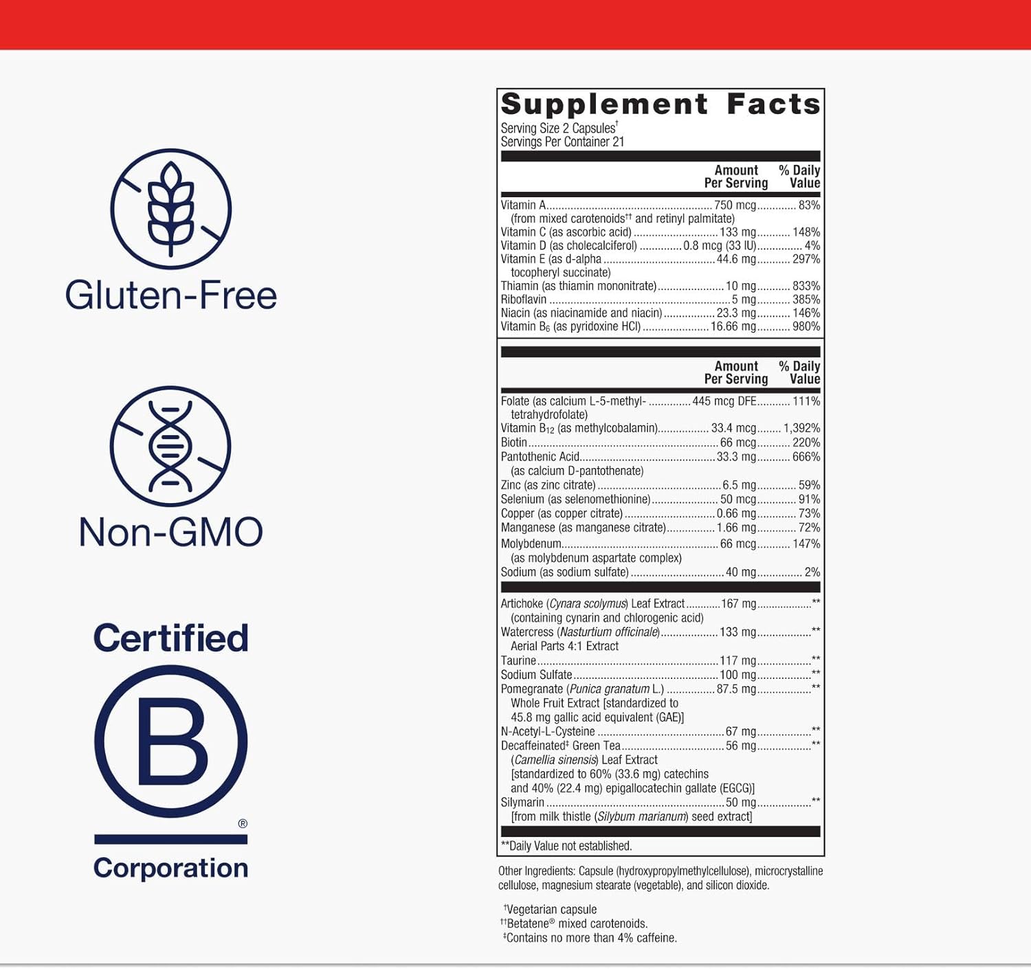 Metagenics AdvaClear - Daily Detox Support with B Vitamins, Zinc & Pantothenic Acid - Supports Liver & Immune Health* - Non-GMO, Gluten-Free, Vegan - GMP Certified Facility - 42 Capsules