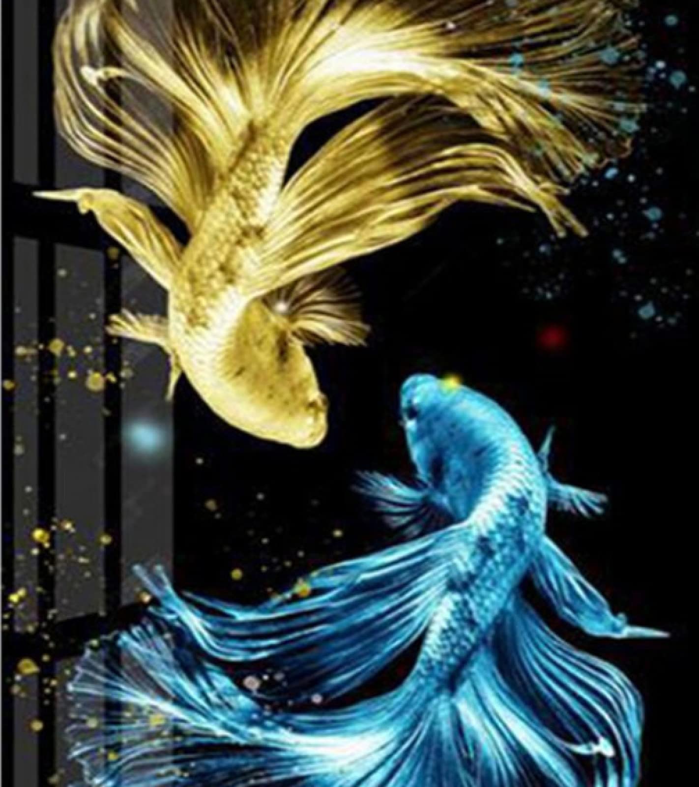 Peinture au diamant 5D poisson à longue queue 30x40 cm avec strass carrés - 8