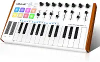 Vangoa Controlador De Teclado Midi Com 25 Teclas, Máquina Criação Batidas Portátil Tuna Mini Usb, Pads Bateria Para Iniciantes, 8 Botões, Faders, Interface Pedal, Branco