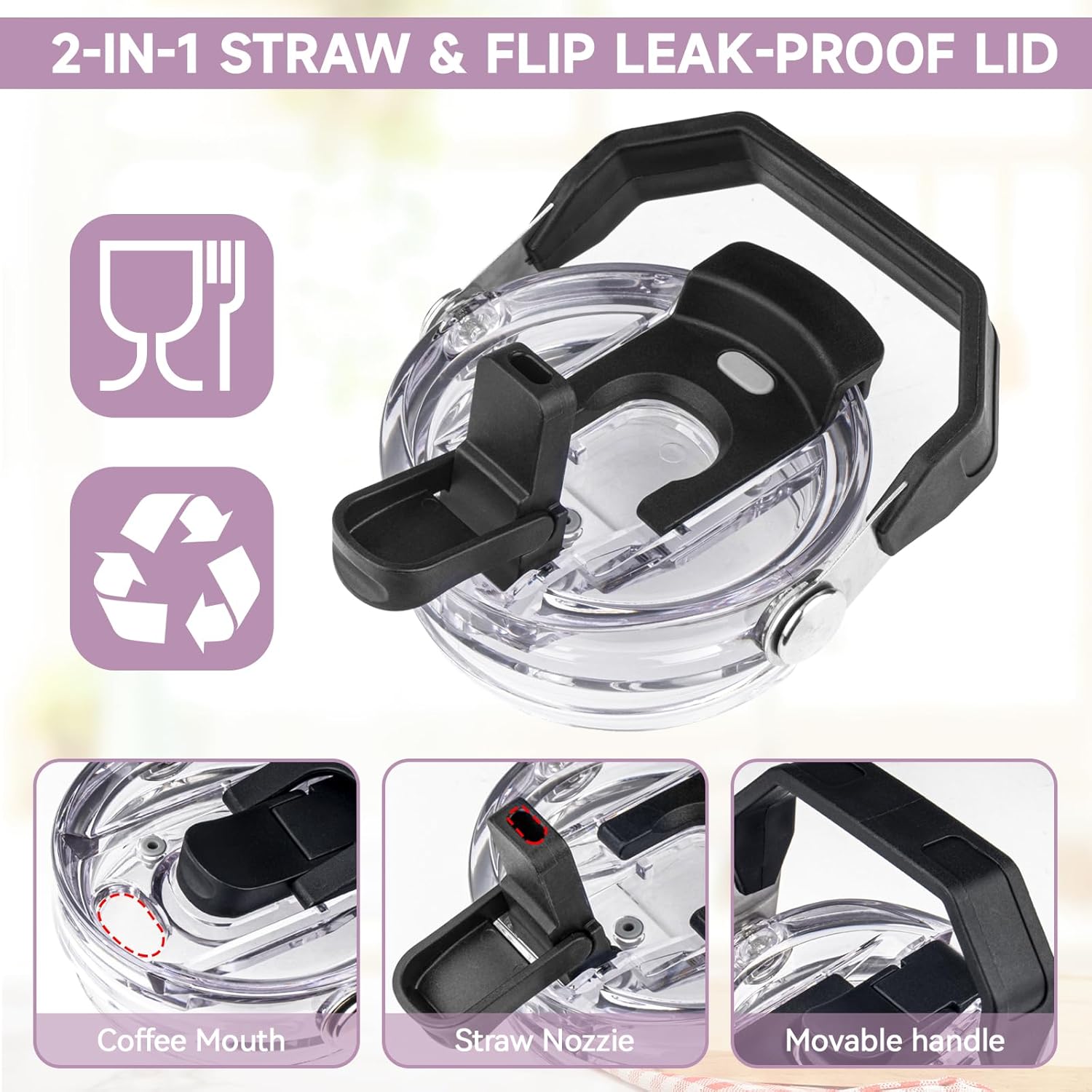 20oz Tumbler with Handle and Flip Straw Lid Double Wall Insulated Travel Coffee Mug Stainless Steel Vacuum Insulated Coffee Tumbler Cup for Hot and Cold Beverages,Leak-proof&BPA-free (20oz,Purple) - Image 6