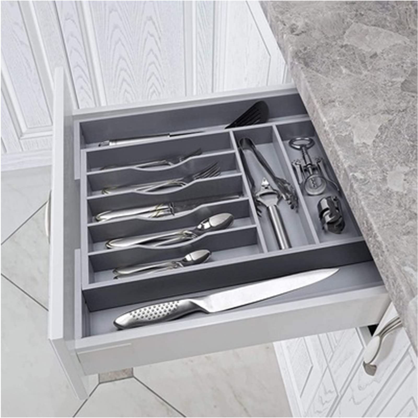 Generisch Dieses Bestecktablett, der ausziehbare Besteckkasten mit Schublade, der Besteckschubladen-Organizer mit 7-9 Fächern, das Besteckhalter-Tablettgestell