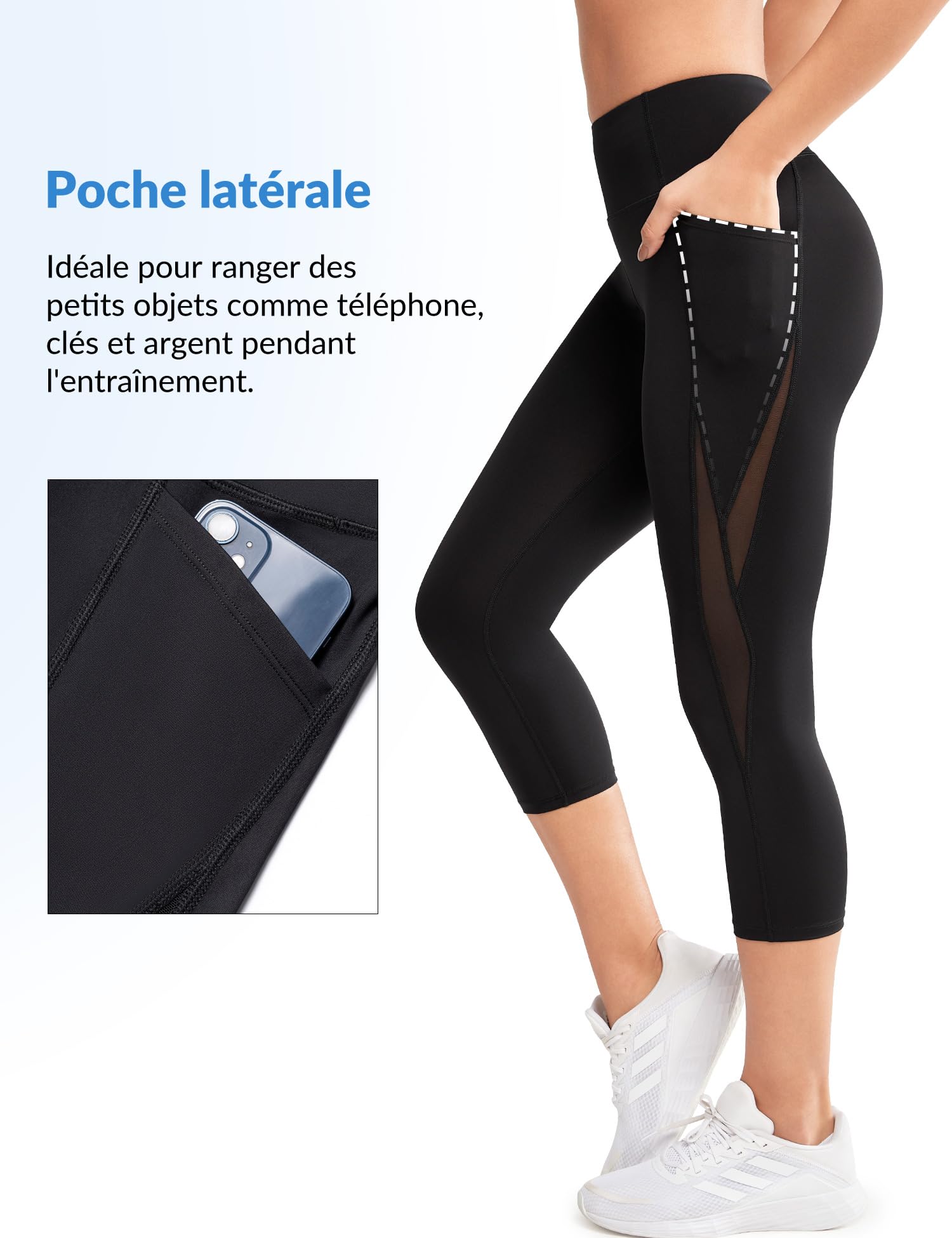 Yvette Legging de Sport 3/4 pour Femme avec Maille Taille Haute Contrôle du Ventre Opaque