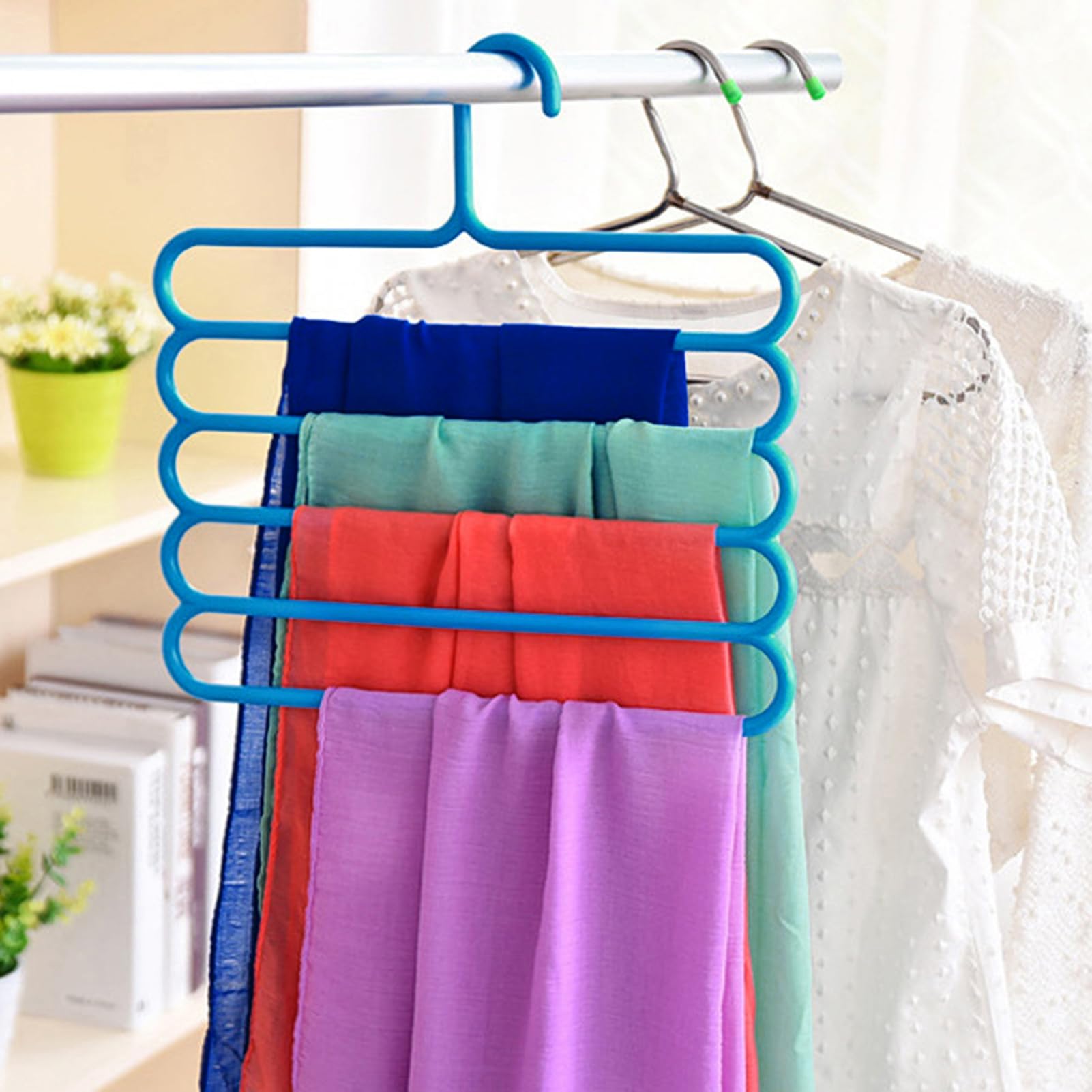 Zentriva Blue Hanger Non-Slip Space-Saving 5 Layered Closet Hook For House Wives