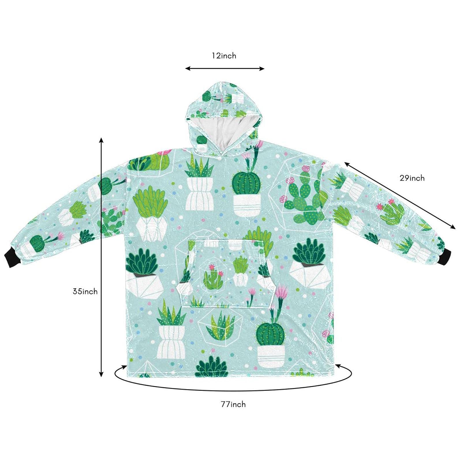 Felpa oversize con cappuccio, in flanella Sherpa, con cappuccio e tasca per adulti, uomini e donne, cactus