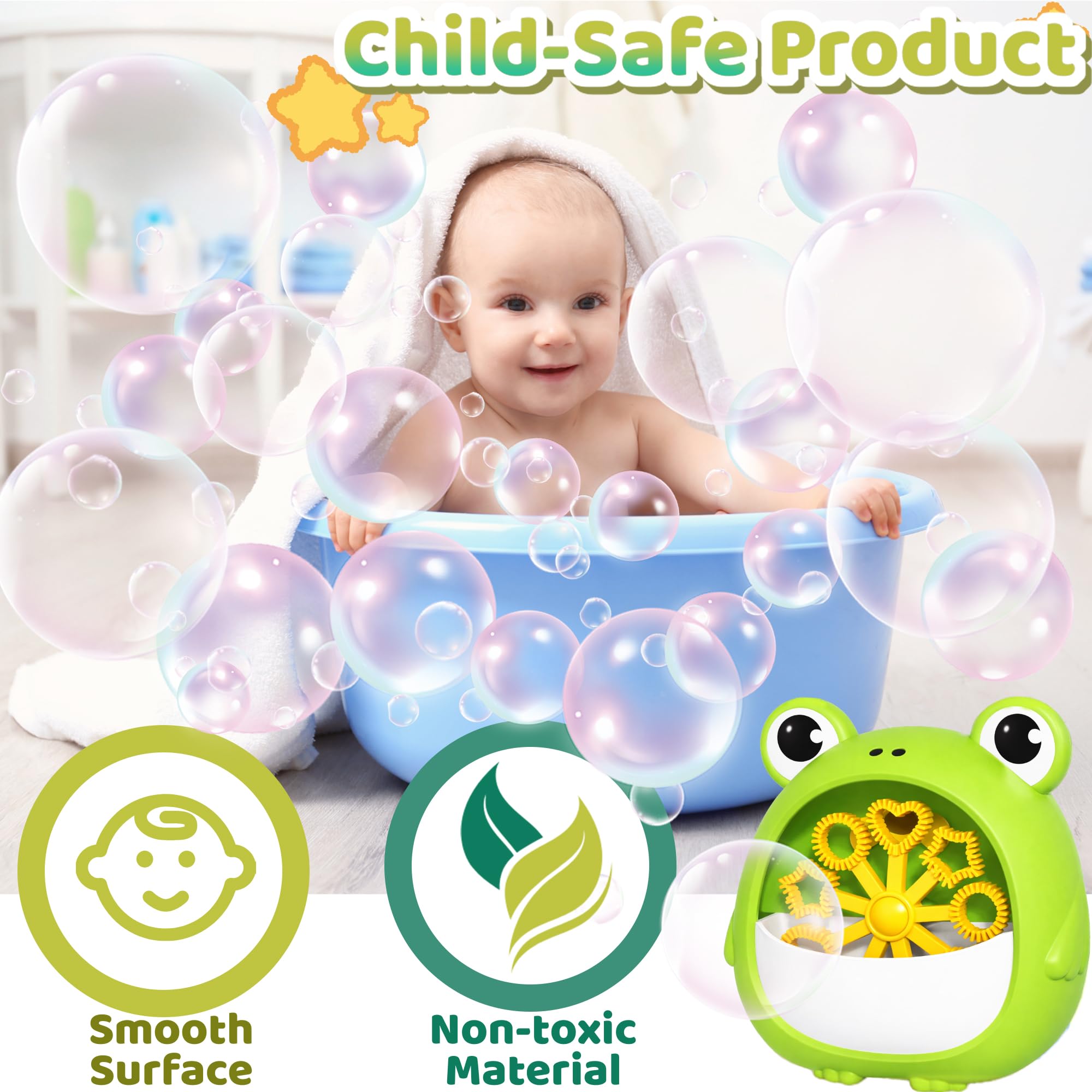 Chennyfun Máquina de Burbujas Rana para Niño, Juguete Portátil y Automática Hacer Burbujas 2000+/Min, Máquina de Soplado Burbujas con Solucione, Interior Exteriores Boda Fiesta Regalo Cumpleaño Juegos