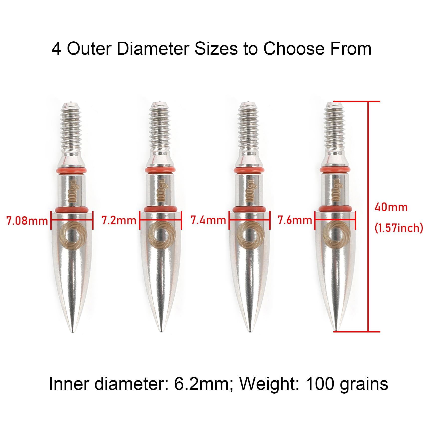 SHARROW 12pcs Pointe de Flèche de Tir à l'arc Conseils de Flèche de Contrepoids en Acier Inoxydable 100 Grain Points de Champ Cible de Flèche Broadheads