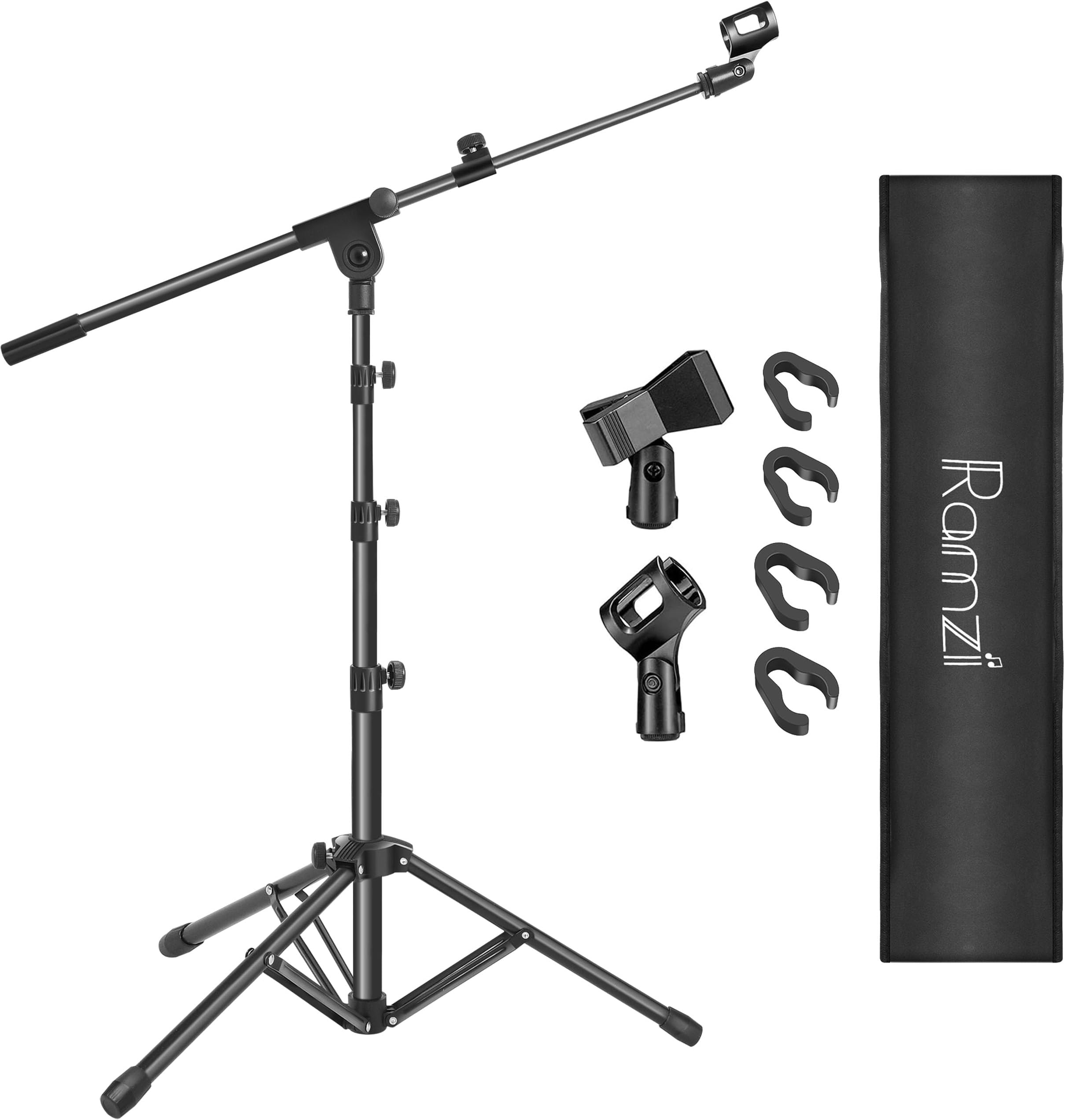Ramzi Mic Stand,Double Support Tripod Microphone Stand Floor Boom Mic Microphone Stand with Mic Stand Bag and 2 Mic Clips Adjustable boom