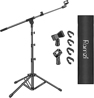Ramzi Mic Stand,Double Support Tripod Microphone Stand Floor Boom Mic Stand with Mic Stand Bag and 2 Mic Clips Adjustable ...
