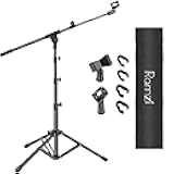 Ramzi Mic Stand,Double Support Tripod Microphone Stand Floor Boom Mic Microphone Stand with Mic Stand Bag and 2 Mic Clips Adjustable boom