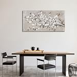 VEAEE Blanc Blossom Branches Wall Art, Floral Canvas Imprimés, Salon Décor abstrait Fleurs Peinture Toile Pictues, Contemporain Artwork Chambre Bureau Cuisine Mur Decor prêt à accrocher 120L x 60W cm