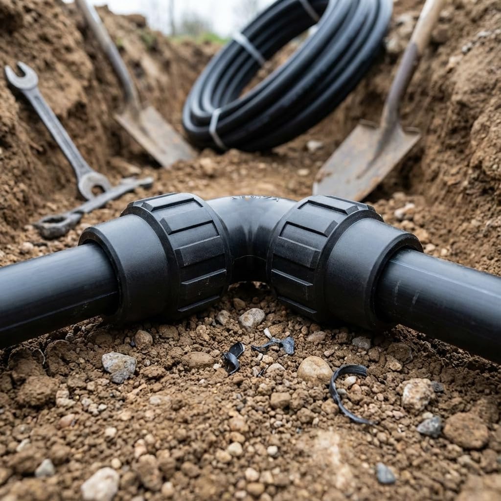 Confezione da 4 gomiti uguali in polietilene da 50 mm. Prodotto certificato AENOR utilizzato in tubi PE 50 mm 1 1/2" per uso idraulico, irrigazione e cantiere.