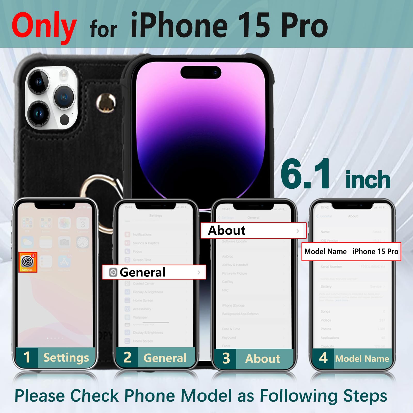 PYTWOPY Compatible for iPhone 15 Pro Wallet Case with Credit Card Holder,Leather Shockproof Protective Phone Cover 6.1 inch Supports 360°Rotation Ring Stand and RFID Blocking,Black