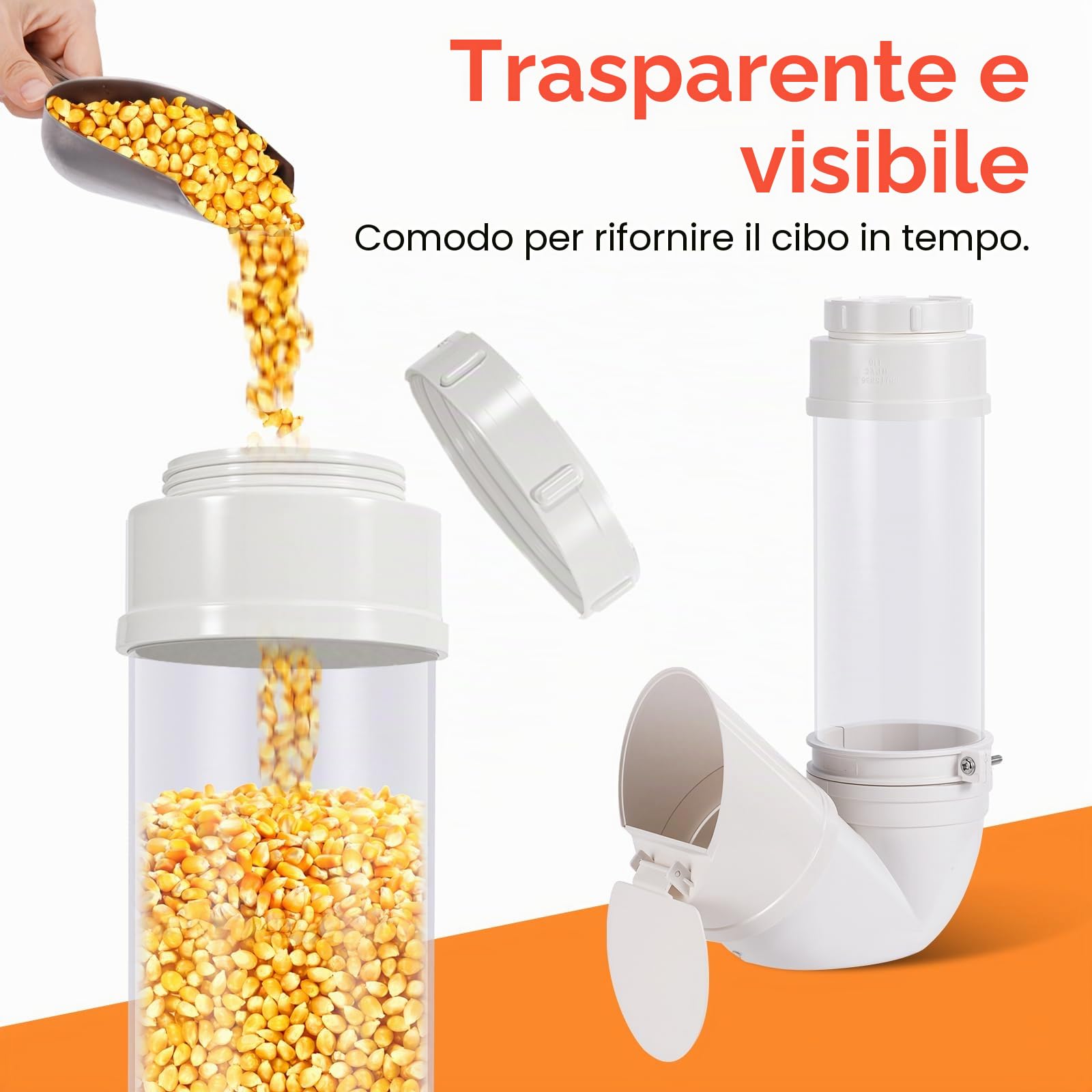 Mangiatoia Automatica per Polli, Tubo in Pvc da 4 Litri Alimentatore per Pollame Visibile e Senza Sprechi per Polli, Anatre, Tacchini e Oche