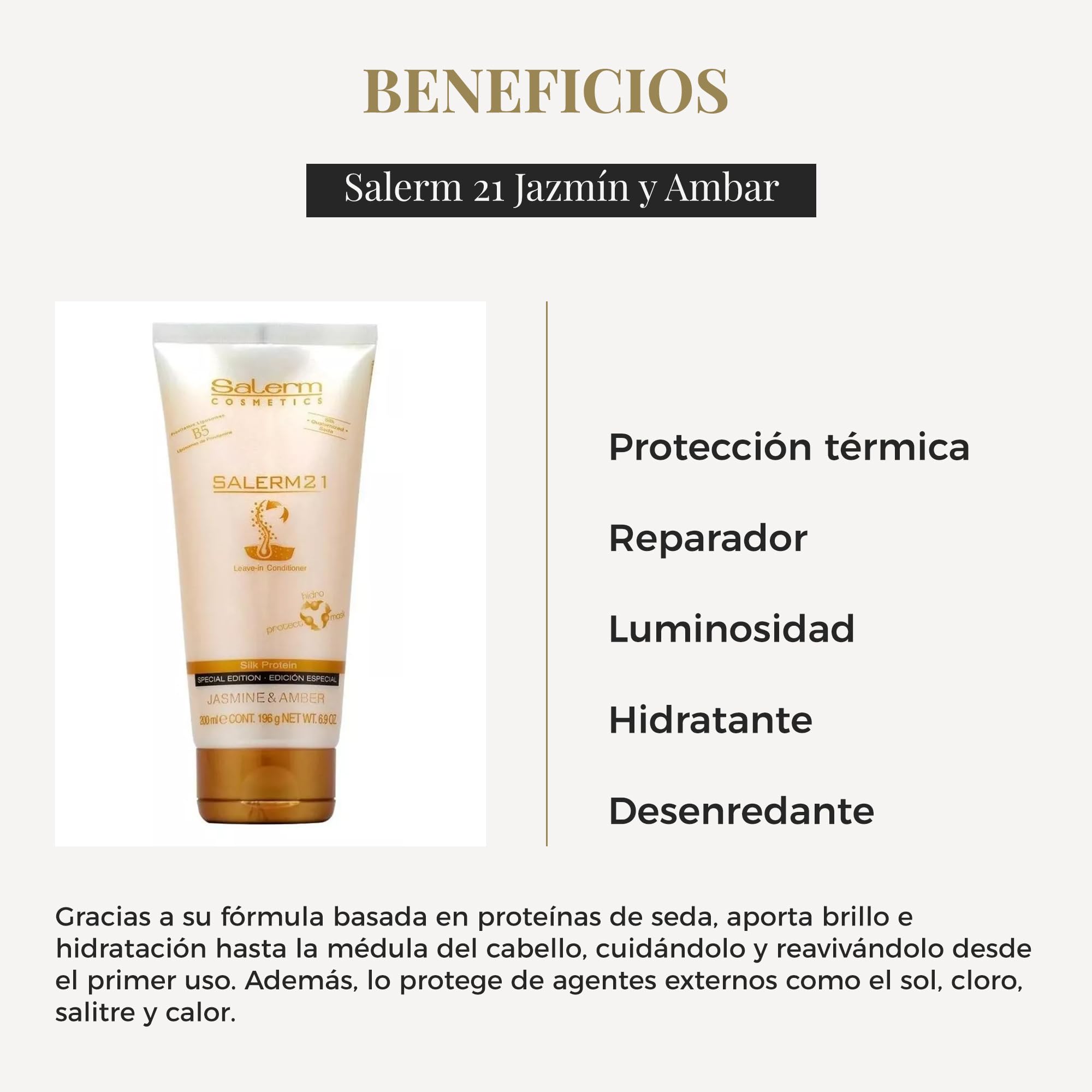 SALERM - Salerm 21 Jazmín y Ambar - 200 ml - Mascarilla y Acondicionador sin Aclarado - Anti Encrespamiento - Reparador Puntas Abiertas - Hidrata en Profundidad