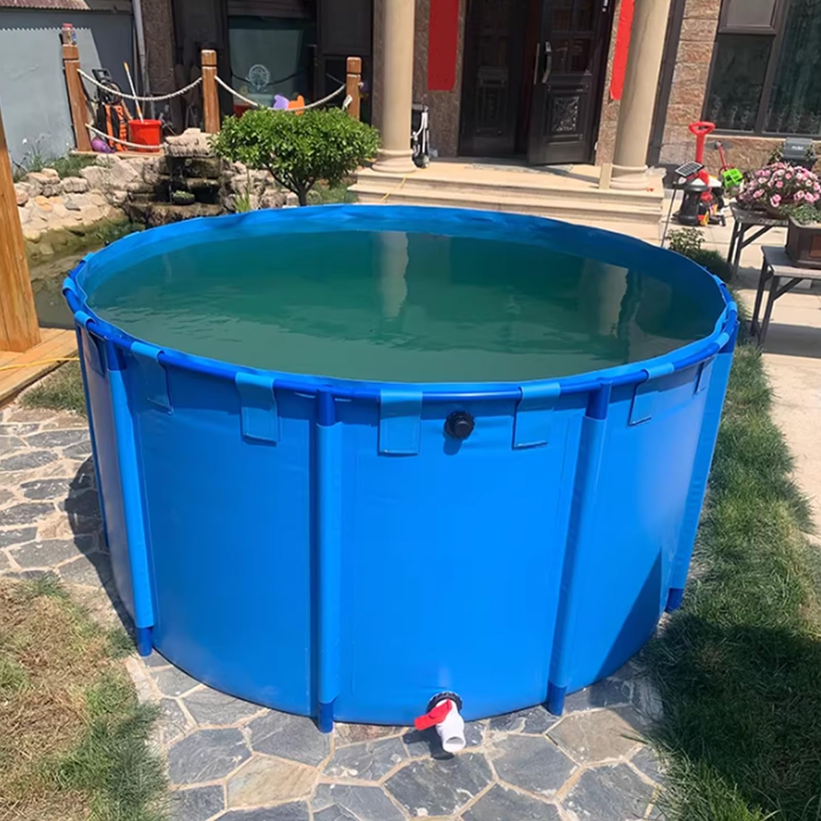 LZMZMQ Piscina Fuori Terra/Telaio Acciaio 2 4 6 8 10 M Assemblaggio Piscina/Piscina Ultra Profonda, Laghetto per Pesci Pieghevole Temporaneo per Acquacoltura(1.5X0.8M/1400L/370GAL)