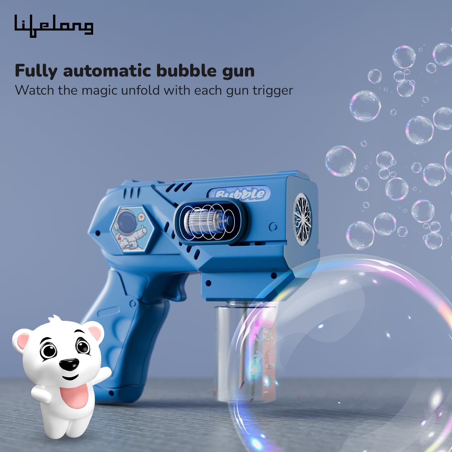 Lifelong Cuppy Bubble Blaster Gun Blue Toy for Kids | Compact Electric Bubble Machine with 1 Bubble Solution | One-Touch Operation, Durable Build | Outdoor Indoor Party Gift for Toddlers & Boys Girls — Amazon image 2