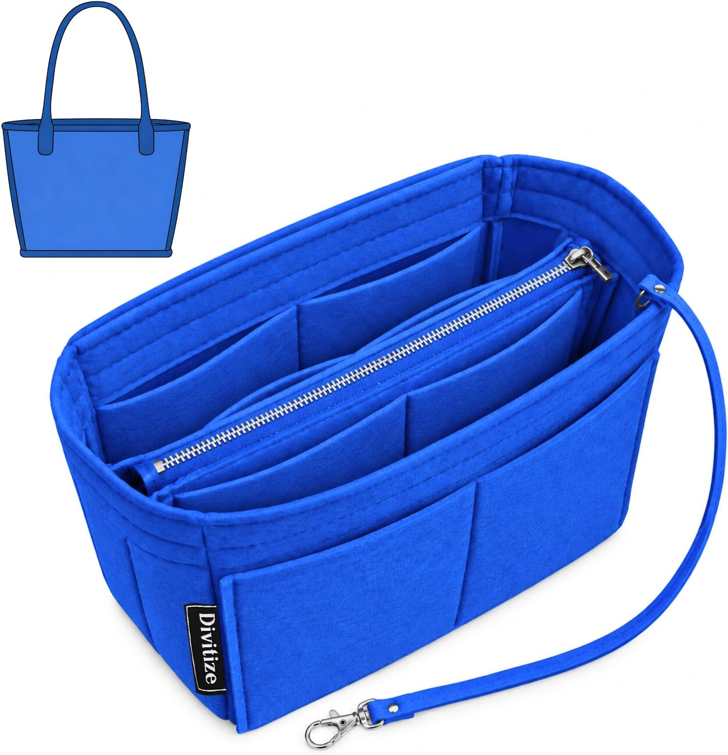 Divitize Premium Purse Organizer compatible with Anjou Mini/PM/GM Bag Insert — with Silver Zip Perfect Fit, Durable Quality Felt, Full Coverage No Bulking, +24 Shades (Azure Blue, For Anjou Mini)