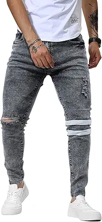 Woenzaia Mens Jeans Slim Fit Skinny Denim Stretch Tapered Jean Pants
