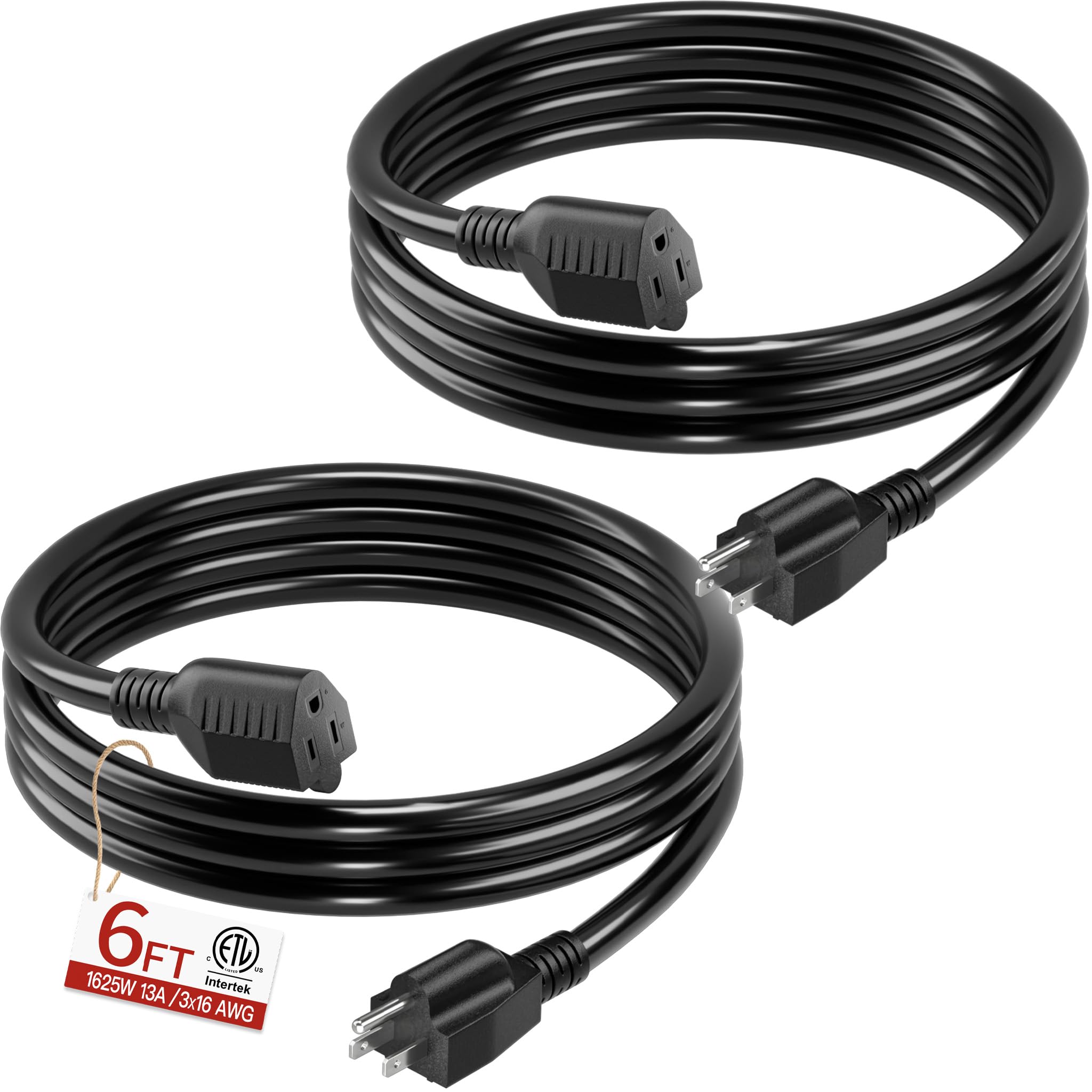 Skrizcable 16/3 Short Extension Cord 6FT 2Pack, Black Extension Cord Indoor
