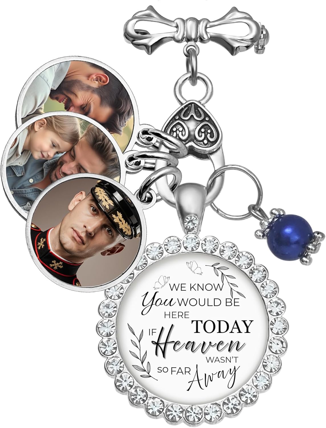 Personalized Bridal Bouquet Charm – Memorial Photo Charms for Wedding Bouquet – Custom Picture Frame Pin for Memory Keepsake – Gift for Bride, Mother, or Loved One -Something Blue Bouquet Charm