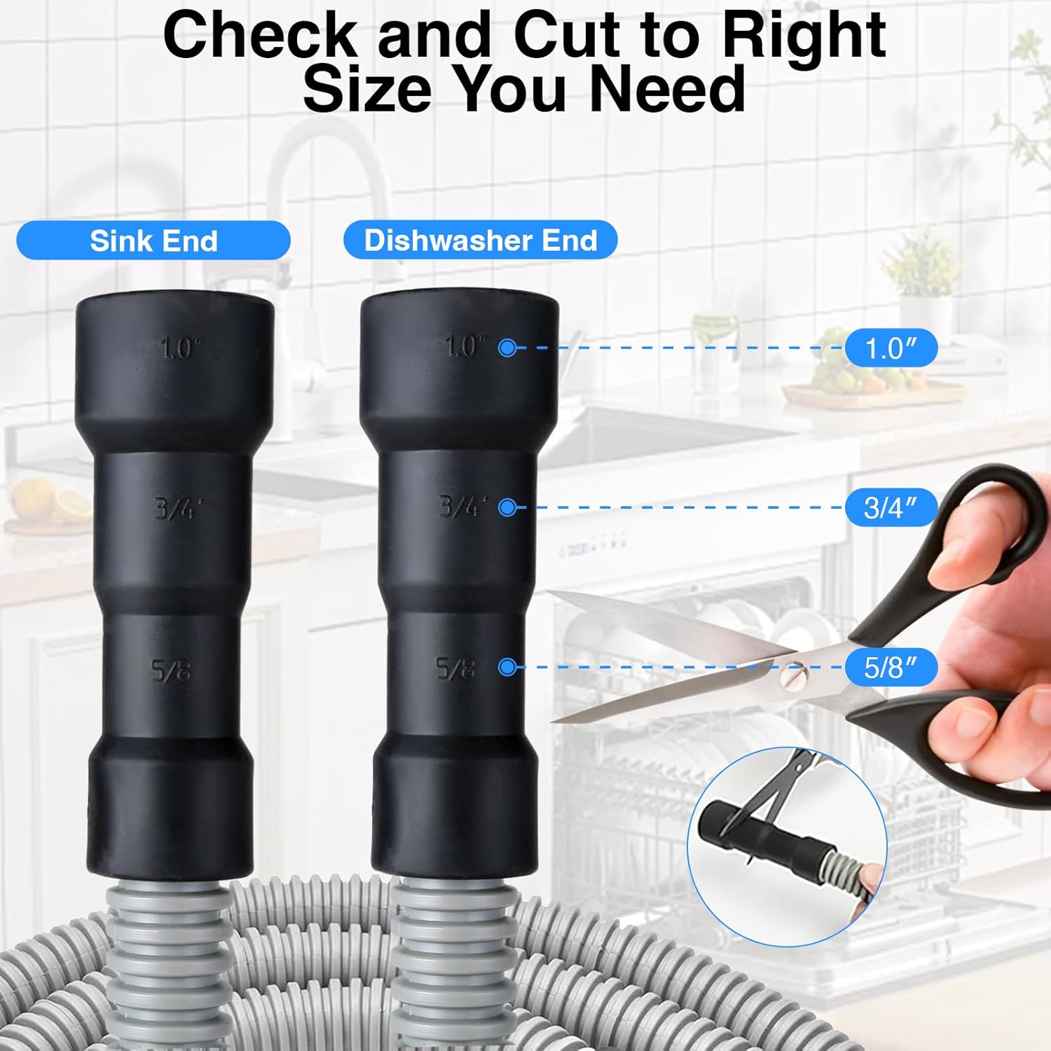 10Ft Universal Dishwasher Drain Hose, Corrugated Discharge Hose Flexible Dishwasher Replacement Drain Hose Extension with 2 Clamps,Fit 5/8"-3/4" and 1"