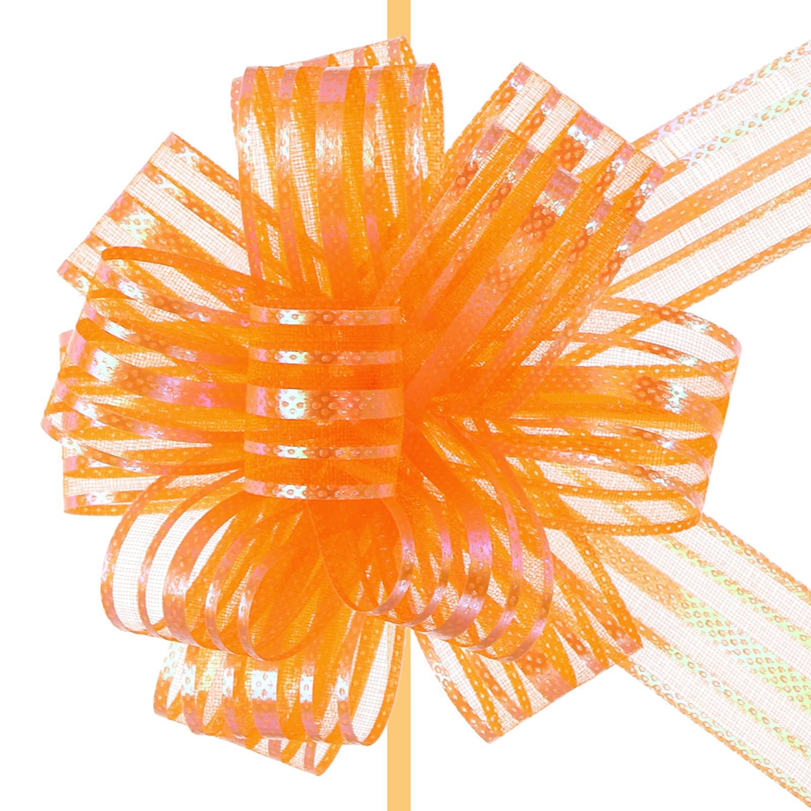 TA-VIGOR 5Pcs 4 Inch Large Organza Pull Bows, Orange Chiffon Gift Wrapping Ribbon Bows for Weddings, Gift Baskets, Presents, Christmas and Valentine’s Day Decorations