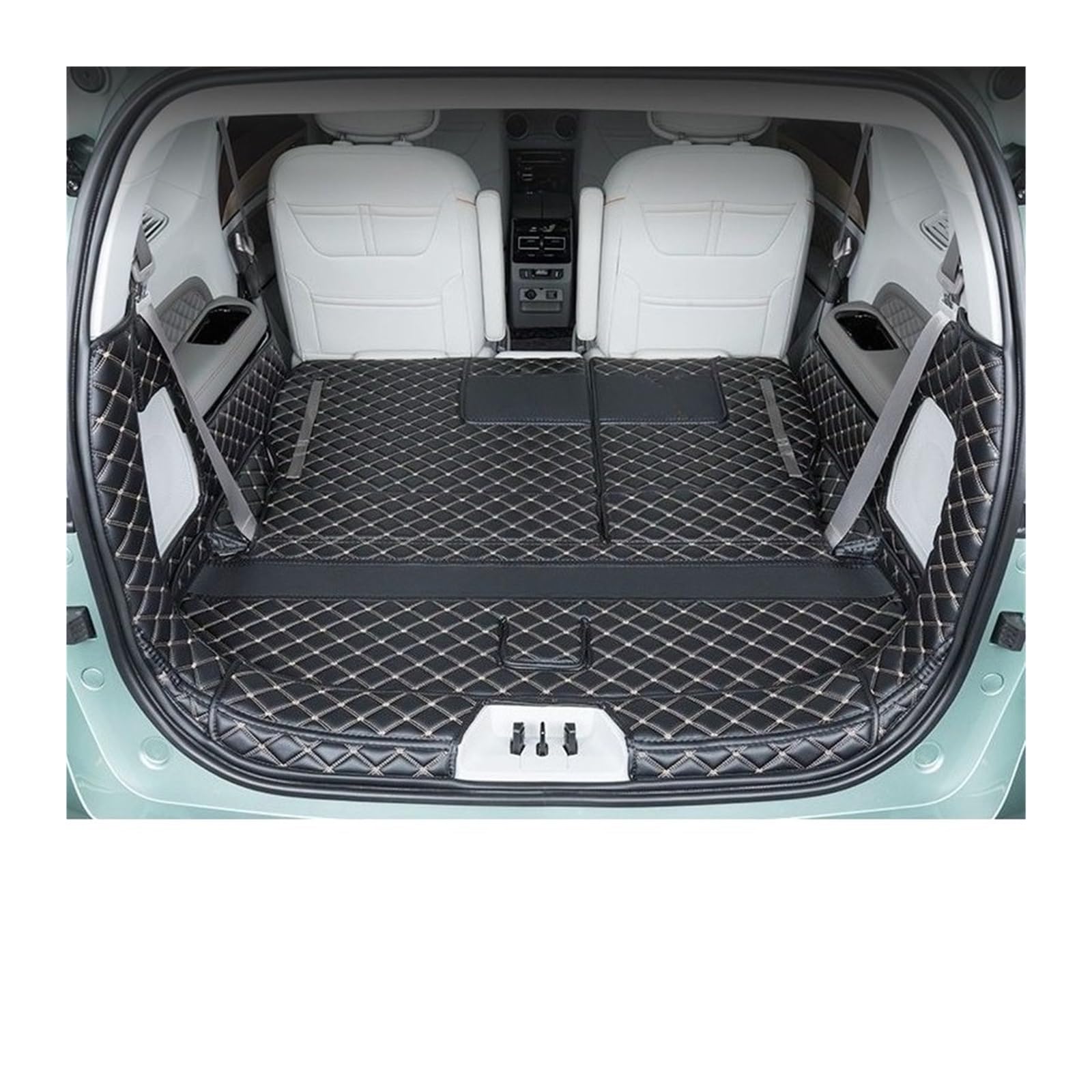wykładzina cargo Skórzana mata do bagażnika samochodowego pasująca do Dongfeng Forthing M4 U-Tour 2024 2025 6 miejsc antypoślizgowa osłona bagażnika(3pcs black beige)