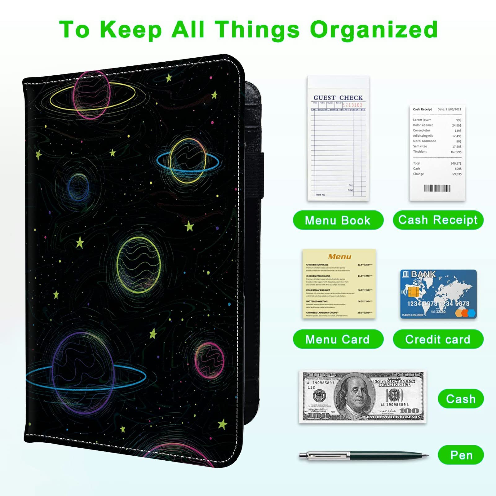 Buy B BOZHUORUI Server Books For Waitress, With 7 Large Pockets, Guest Book Note PadCash Check - View #8